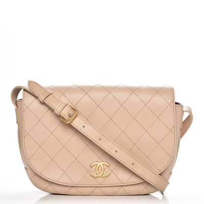 Chanel Calfskin Quilted Saddle Messenger Flap Beige 1 of 8