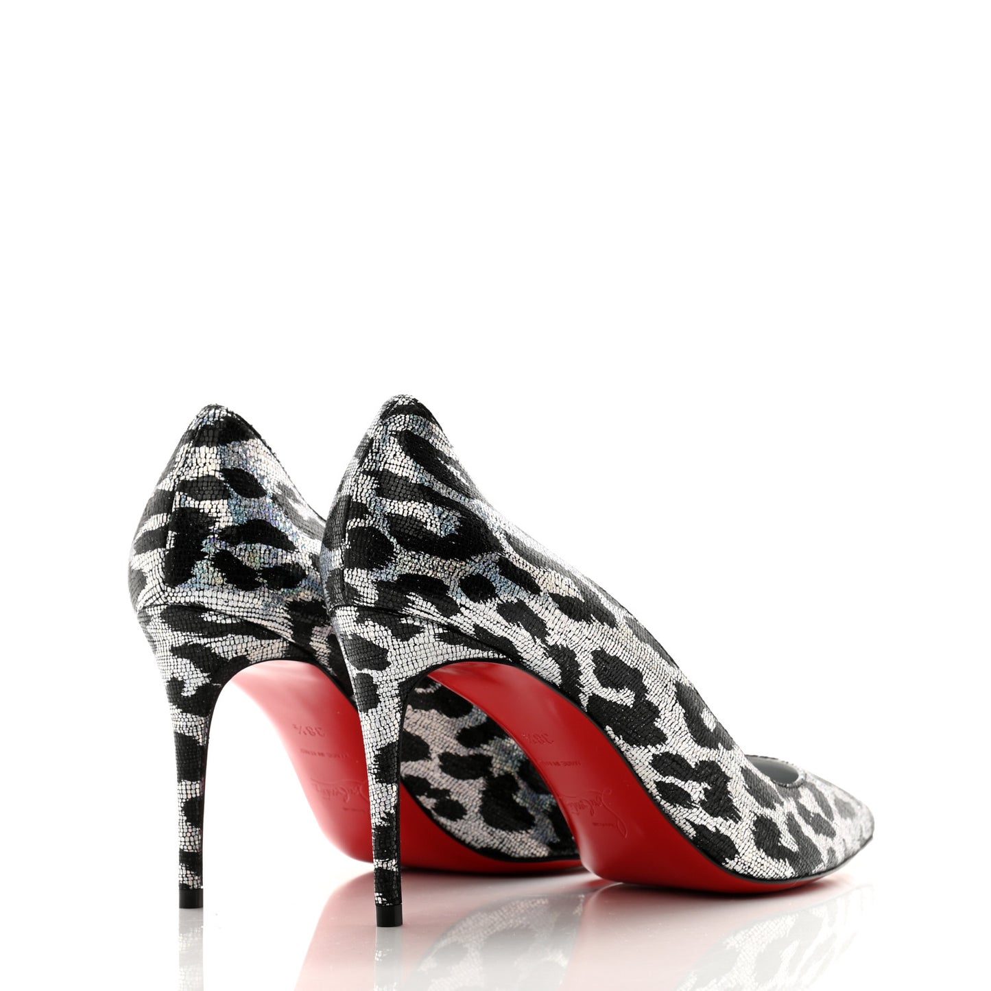 Metallic Calfskin Leopard Kate 85 Pumps 38.5 Black Silver