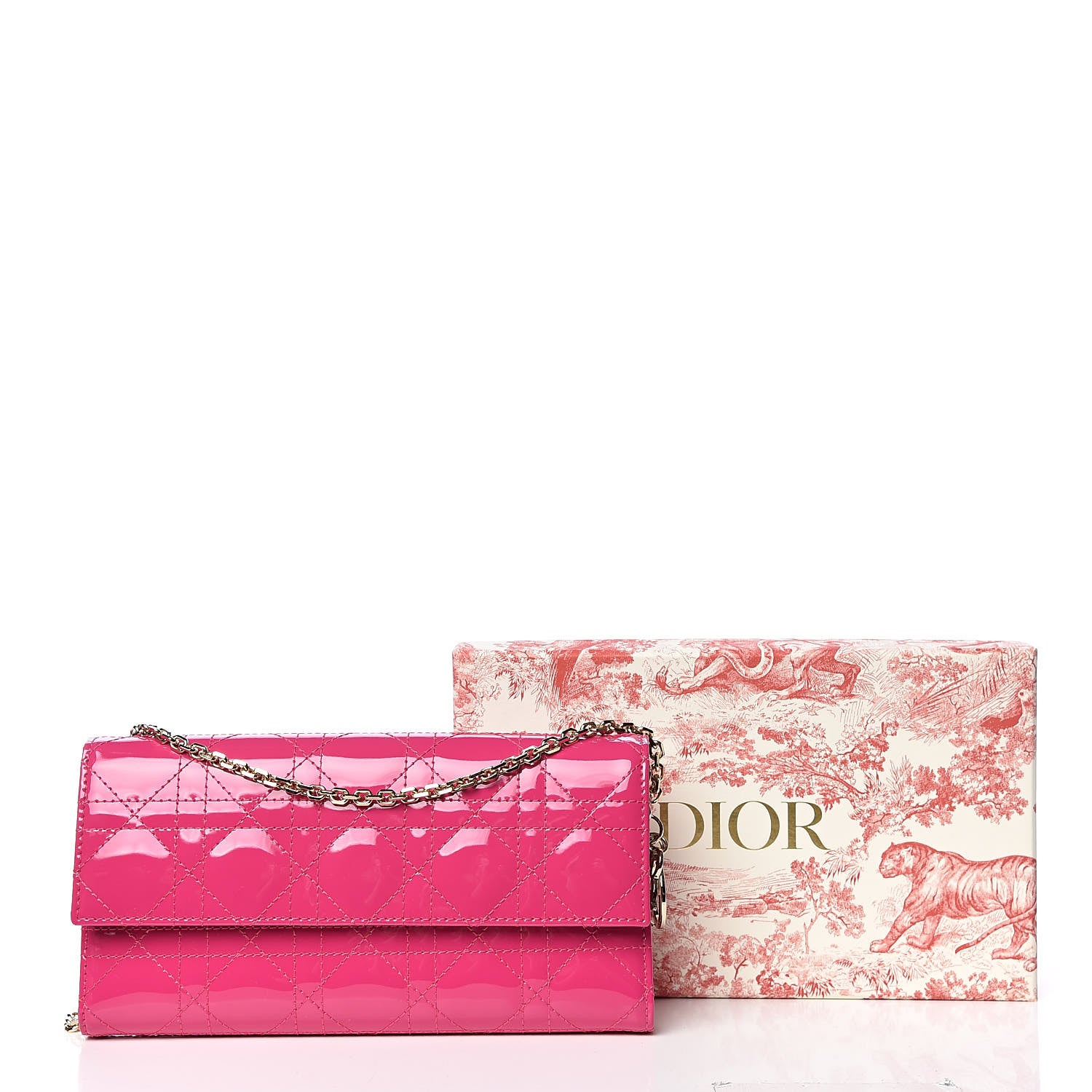 Christian Dior Patent Cannage Rendezvous Chain Wallet Magenta 10 of 11