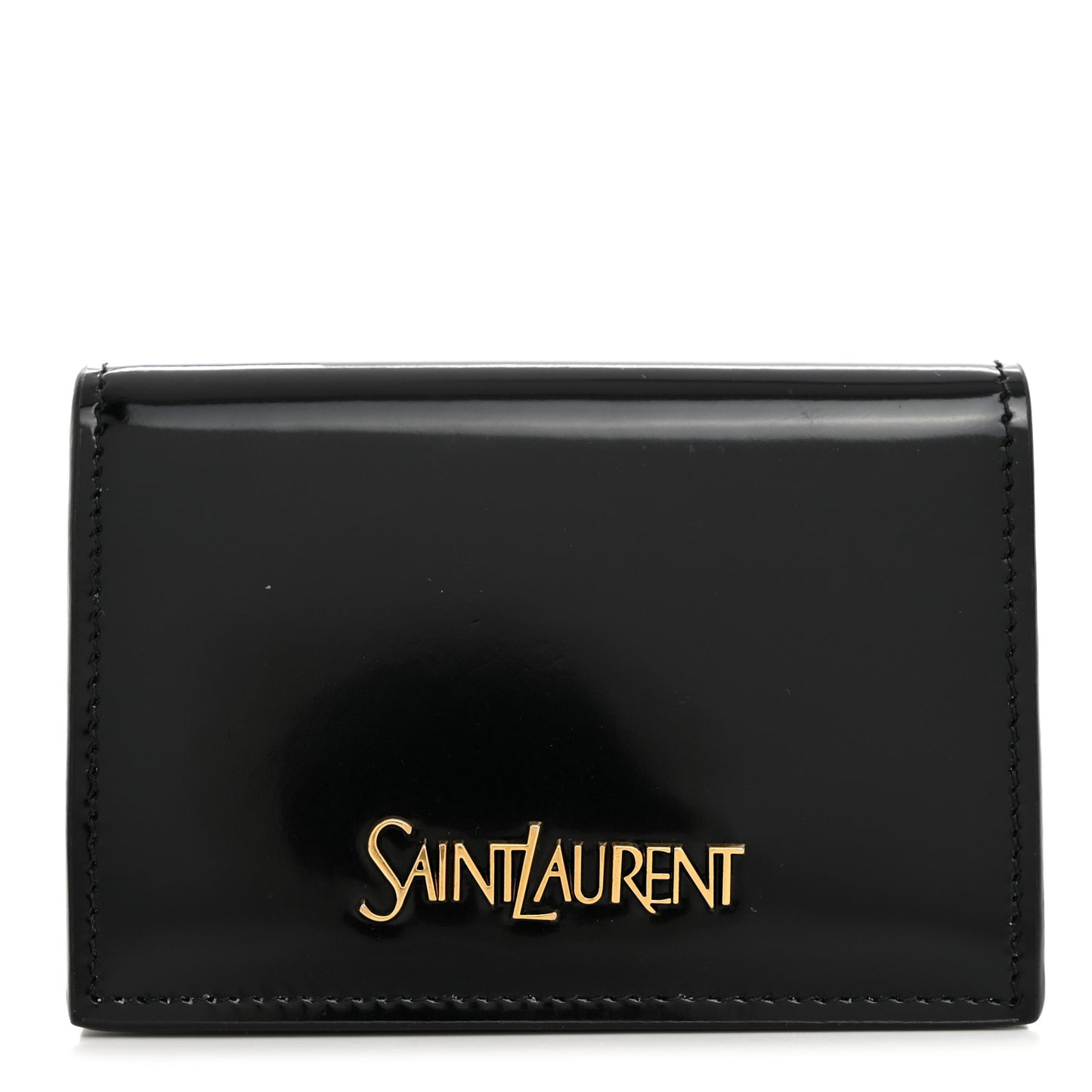 Shiny Lambskin Logo Carre Zipped Card Case Black