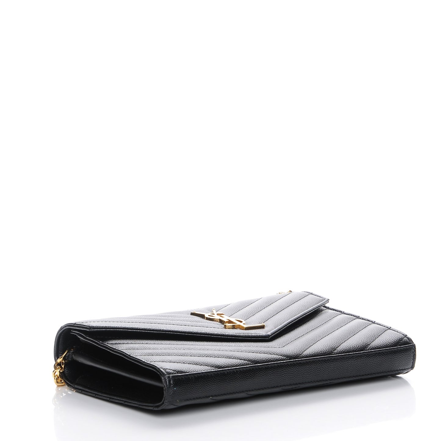 Grain De Poudre Matelasse Chevron Medium Monogram Chain Wallet Black