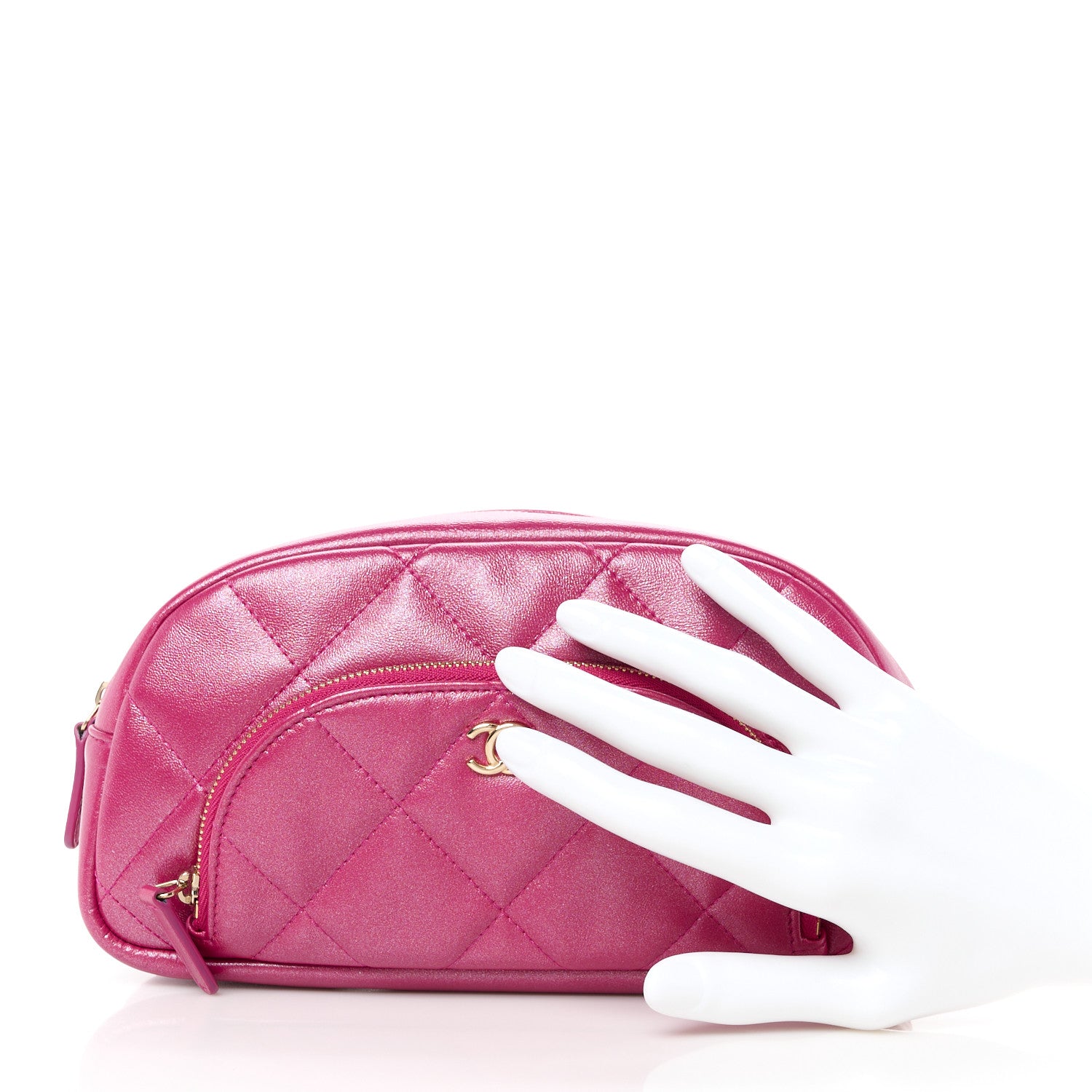 Chanel Iridescent Lambskin Quilted Double Zip Pouch Fuchsia 2 of 10