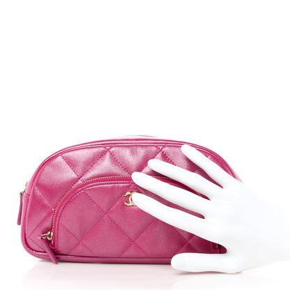 Chanel Iridescent Lambskin Quilted Double Zip Pouch Fuchsia 2 of 10
