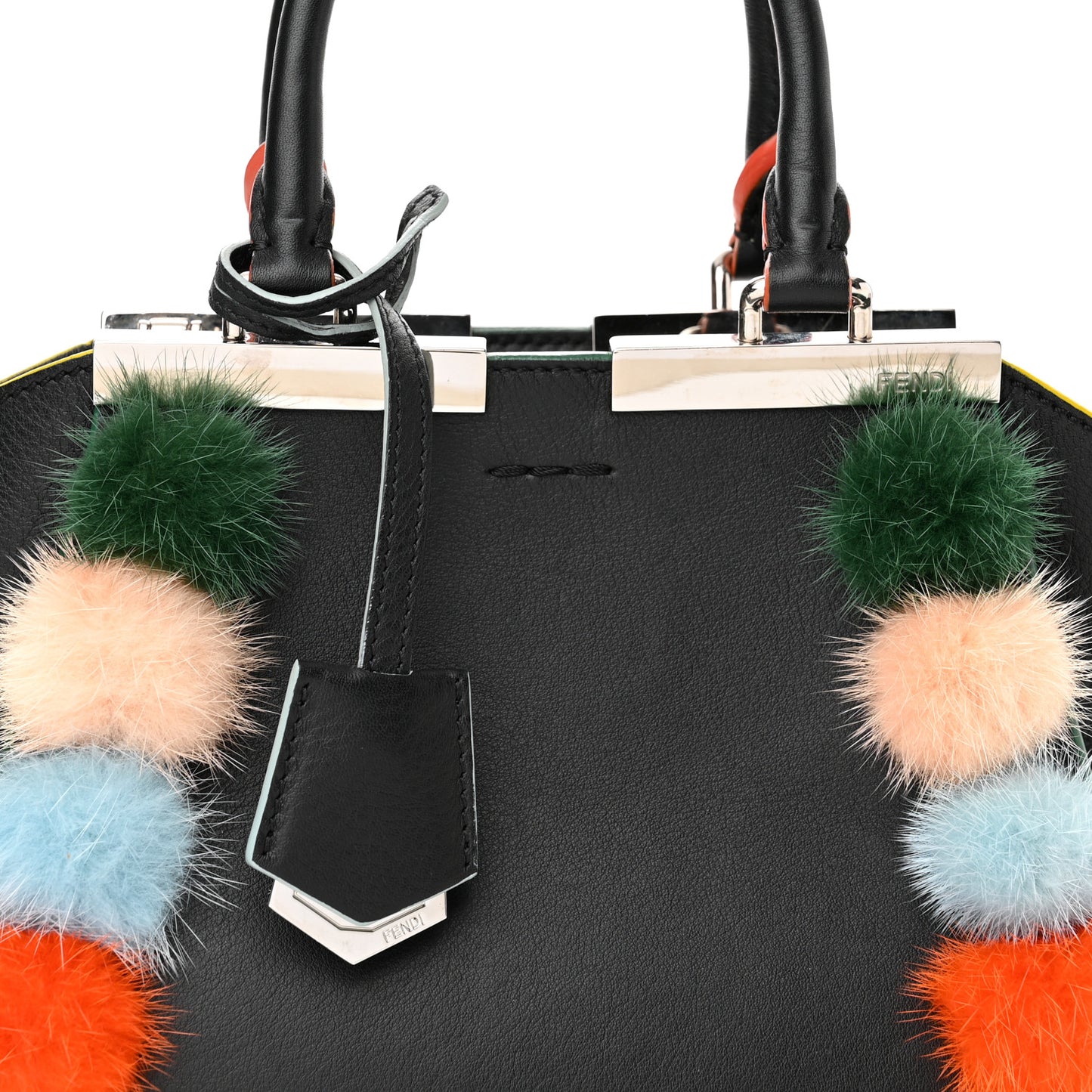 Vitello Dolce Mink Fur Pom Pom Mini 3jours Tote Black Multicolor