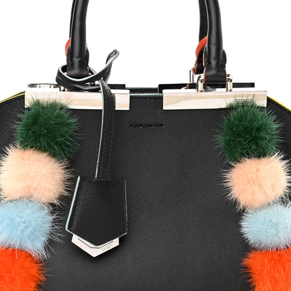 Fendi Vitello Dolce Mink Fur Pom Pom Mini 3jours Tote Black Multicolor 8 of 11