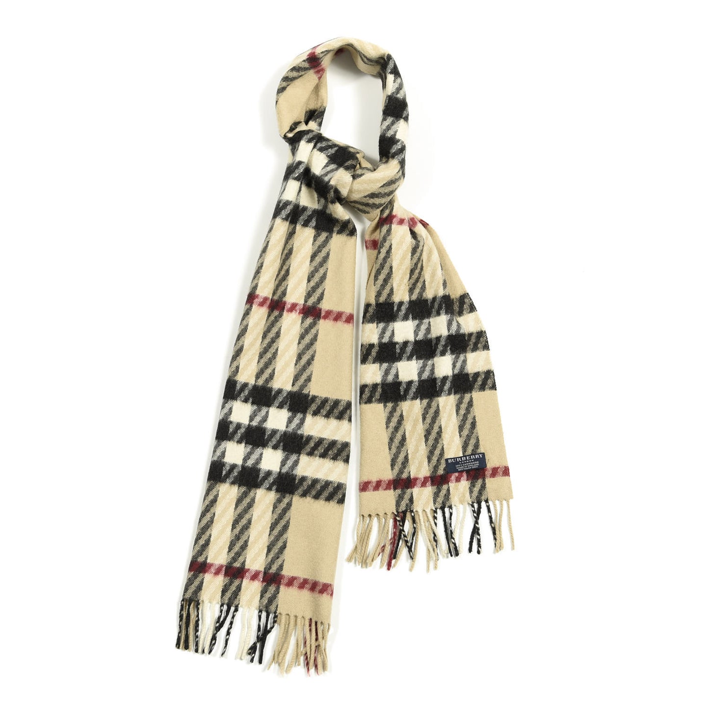 Cashmere Classic Check Fringe Scarf Camel