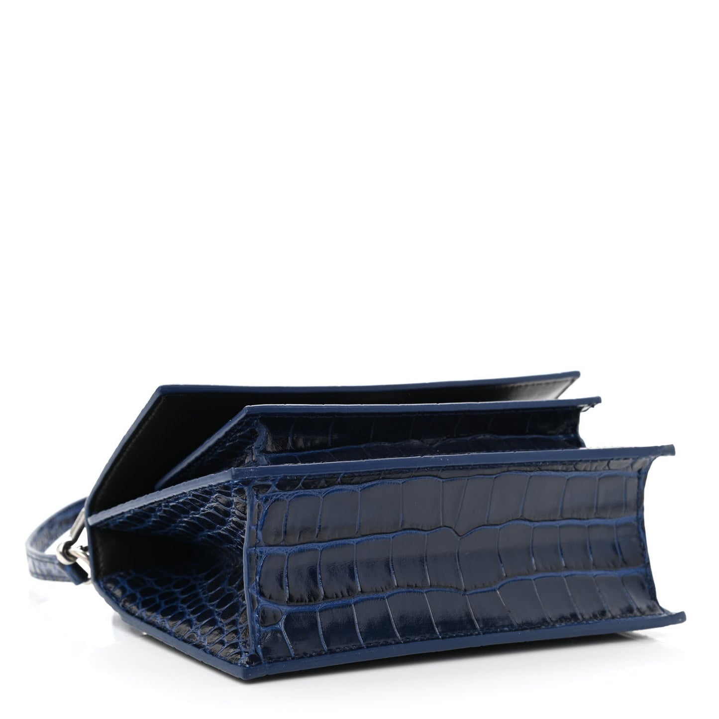 Shiny Calfskin Crocodile Embossed XS Sharp Top Handle Bag Navy