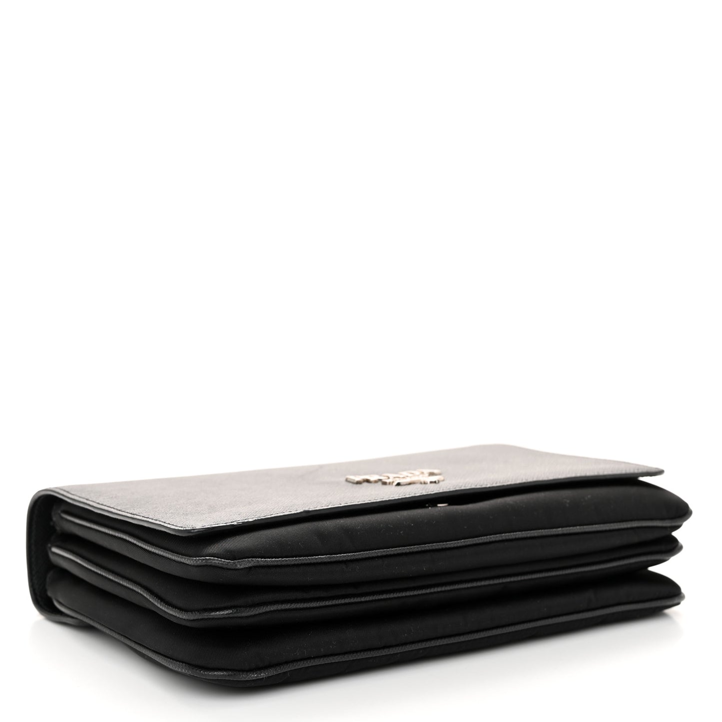 Saffiano Tessuto Nylon Chain Shoulder Bag Black