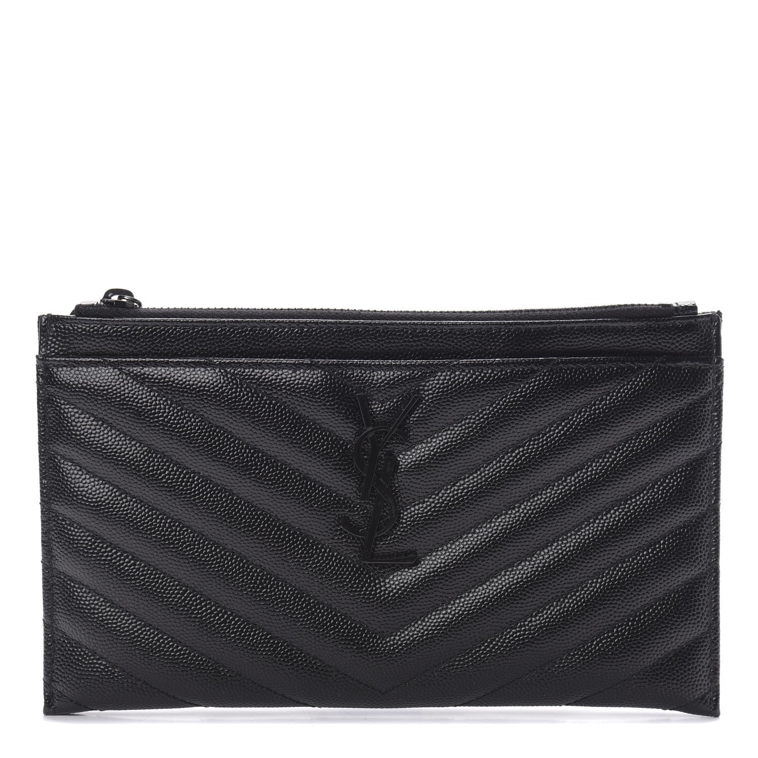 Saint Laurent Grain De Poudre Chevron Monogram Bill Pouch Black 1 of 8