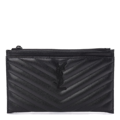 Saint Laurent Grain De Poudre Chevron Monogram Bill Pouch Black 1 of 8