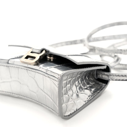 Balenciaga Metallic Calfskin Crocodile Embossed Hourglass Top Handle Bag Mini Silver 9 of 9