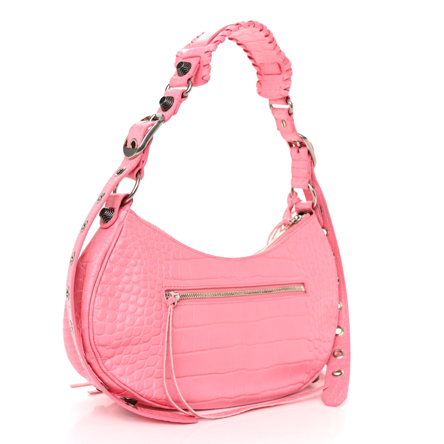 Extra Supple Calfskin Crocodile Embossed Small Le Cagole Shoulder Bag Sweet Pink
