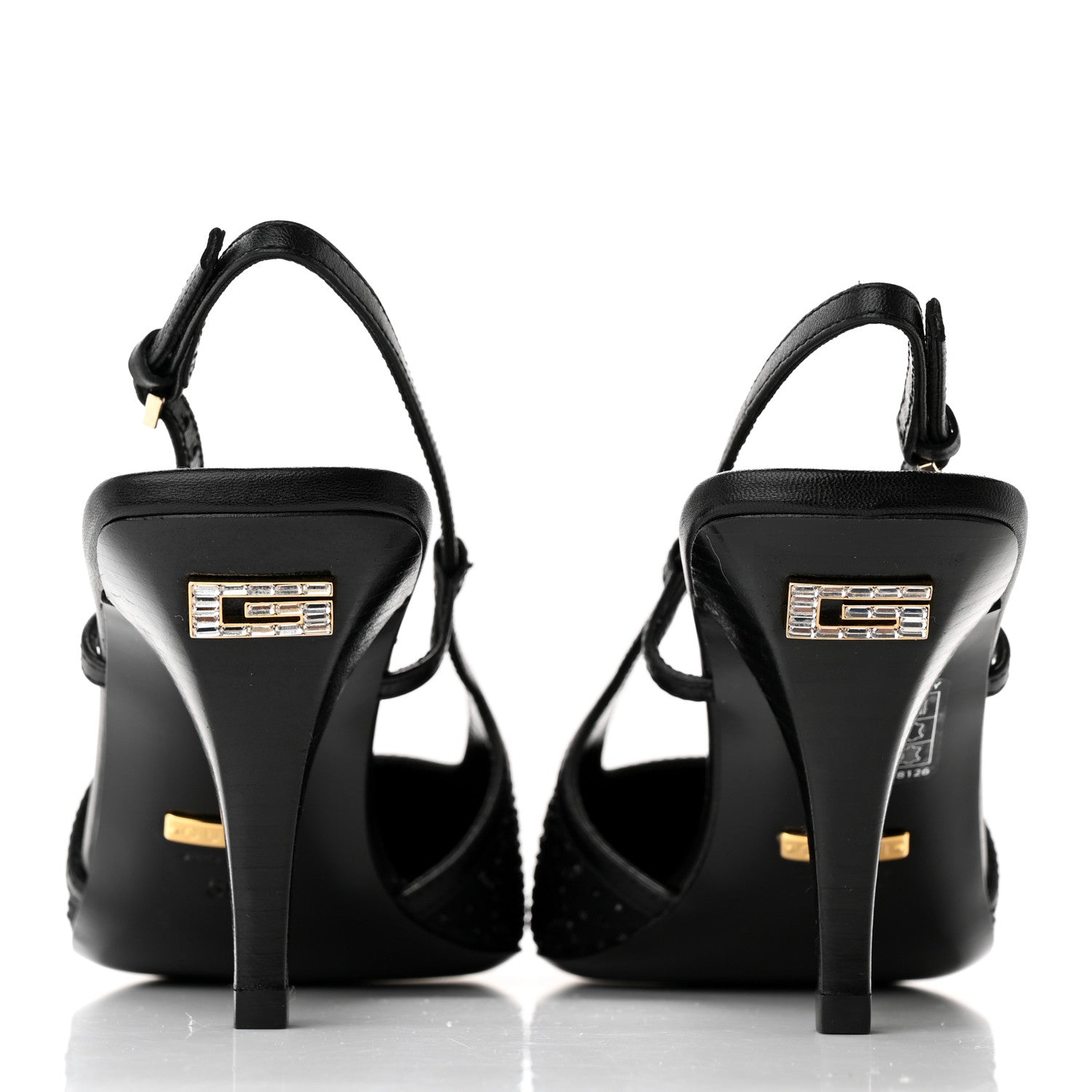 Gucci Moire Fabric Malaga Kid Crystal GG Monogram Square G 75mm Slingback Pumps 36 Black 5 of 10