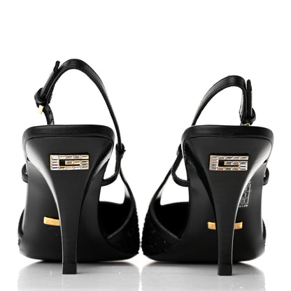 Gucci Moire Fabric Malaga Kid Crystal GG Monogram Square G 75mm Slingback Pumps 36 Black 5 of 10