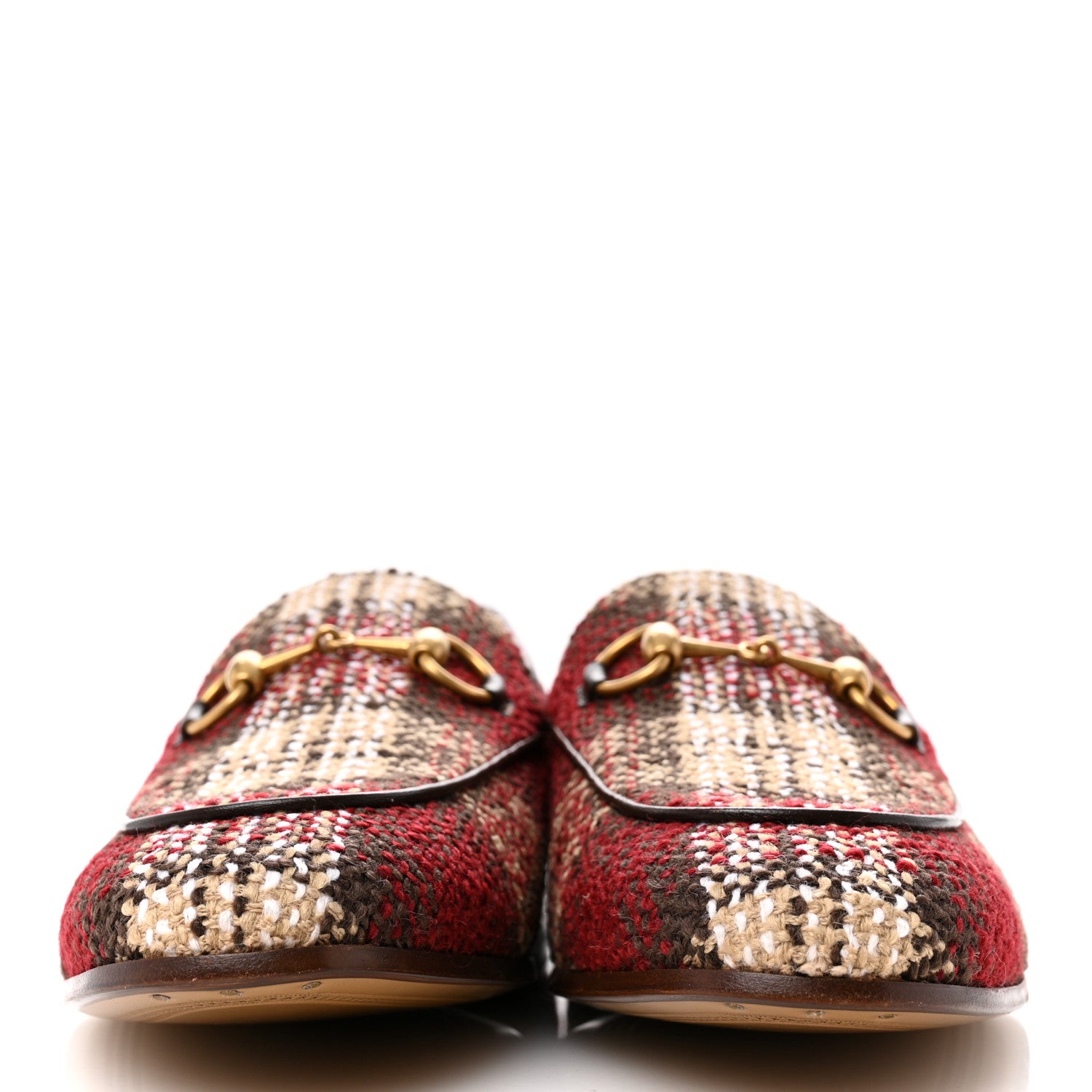 Gucci Vintage Tweed Check Horsebit Mens Jordaan Loafers 8.5 Red Beige White 3 of 9