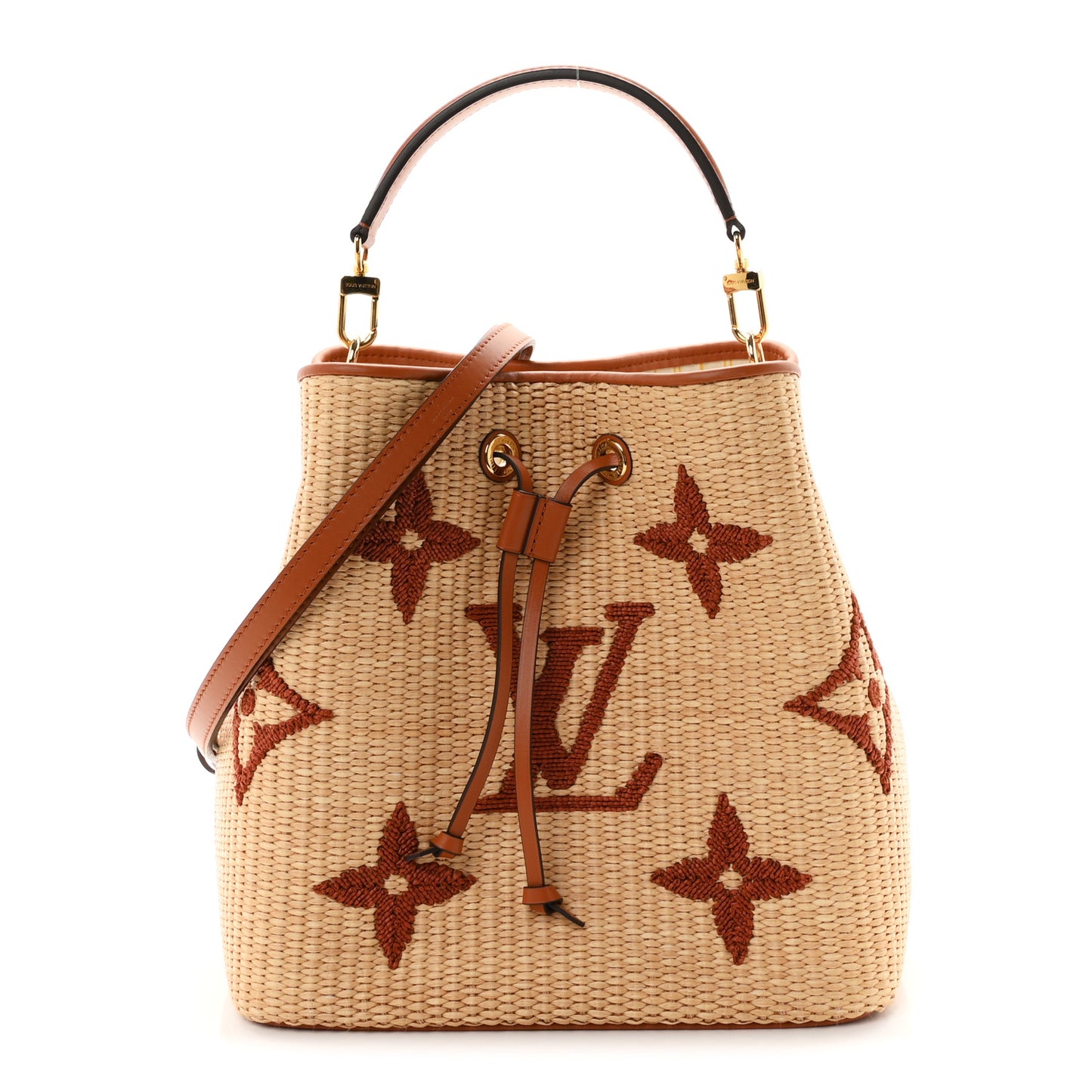 Raffia Calfskin Monogram Neonoe MM Tan