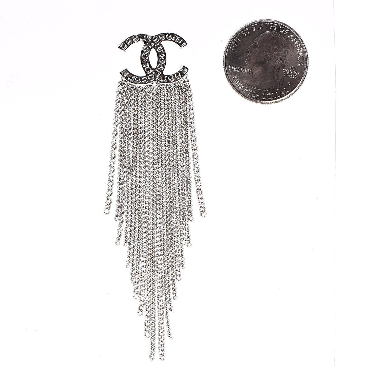 Crystal CC Chain Drop Earrings Silver