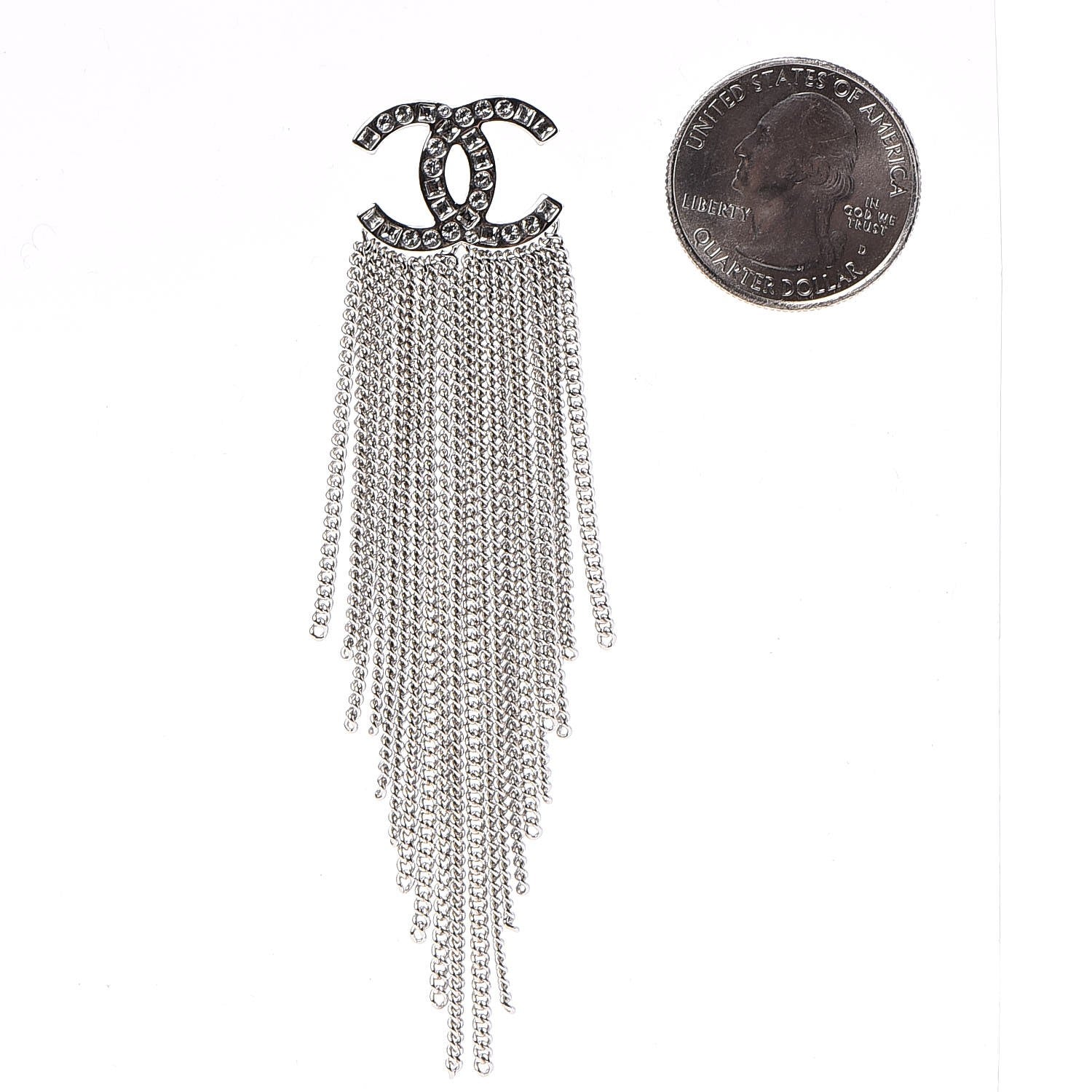 Chanel Crystal CC Chain Drop Earrings Silver 2 of 5