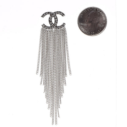 Chanel Crystal CC Chain Drop Earrings Silver 2 of 5