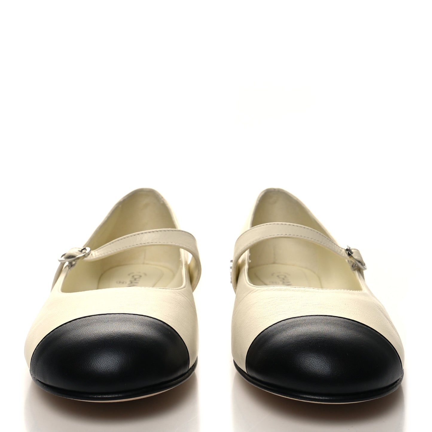 Lambskin Crystal Cap Toe CC Flats 39.5 Ivory Black