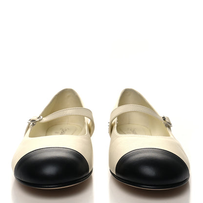 Chanel Lambskin Crystal Cap Toe CC Flats 39.5 Ivory Black 2 of 9