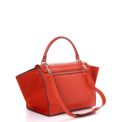 Celine Drummed Calfskin Suede Medium Trapeze Vermillion 4 of 8