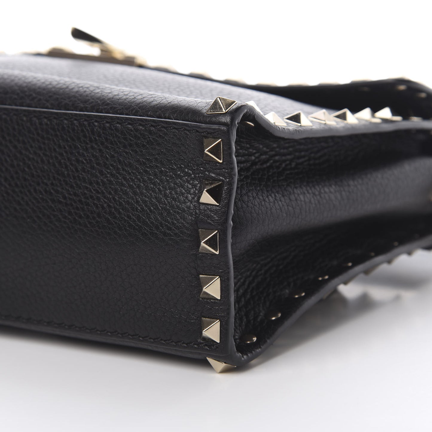 Pebbled Calfskin Small Rockstud Single Handle Flap Bag Black