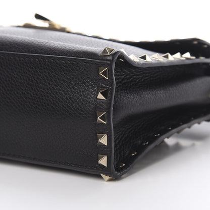 Valentino Garavani Pebbled Calfskin Small Rockstud Single Handle Flap Bag Black 9 of 10