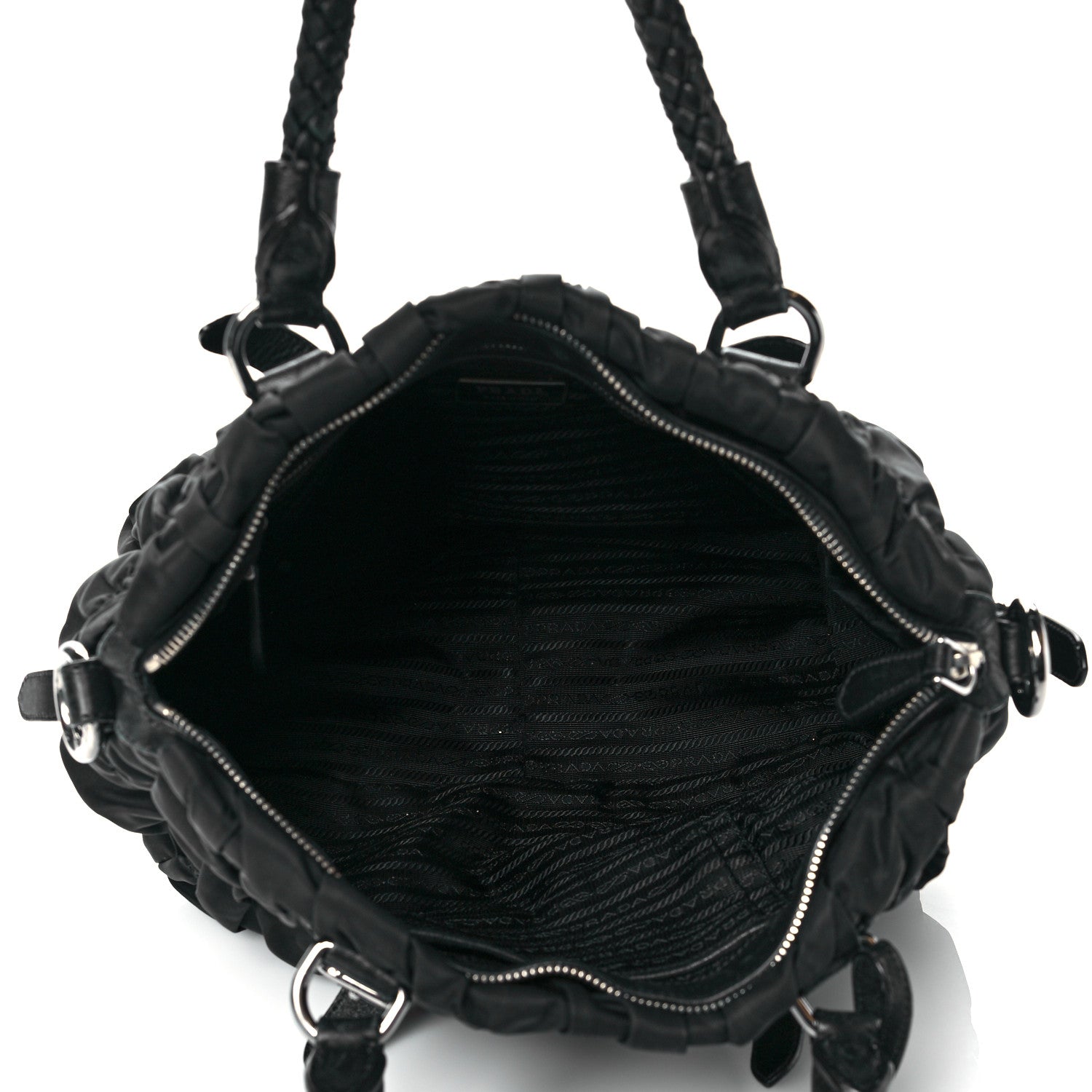 Prada Tessuto Nylon Nappa Braided Gaufre Shopping Satchel Black 4 of 9