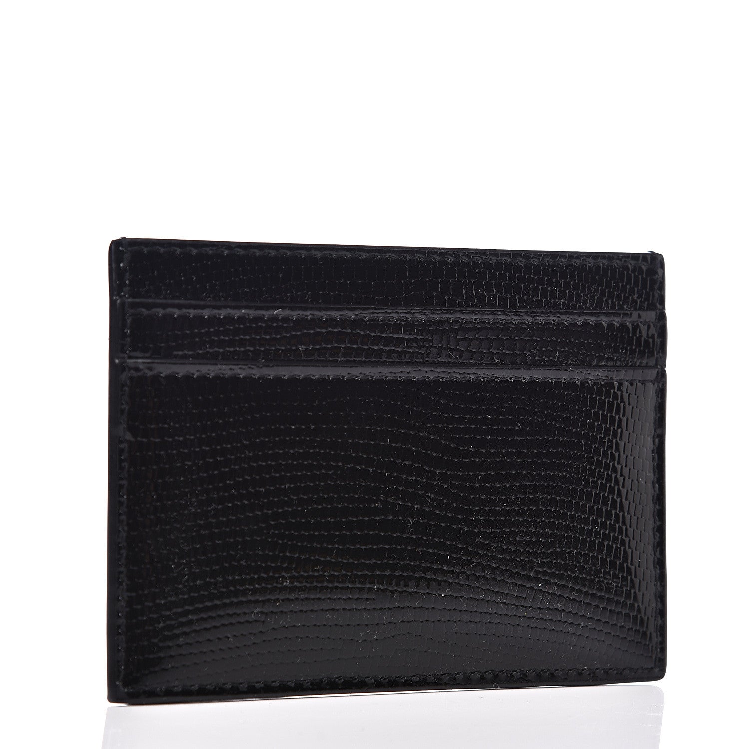 Saint Laurent Patent Tejus Lizard Calfskin Embossed Card Case Black 2 of 7