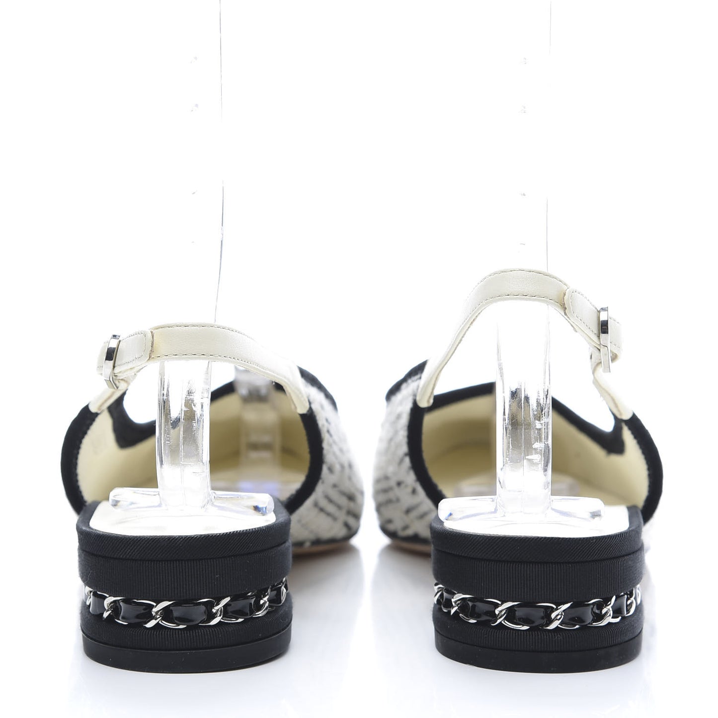 Tweed Cap Toe CC Slingback Flat 38 White Black