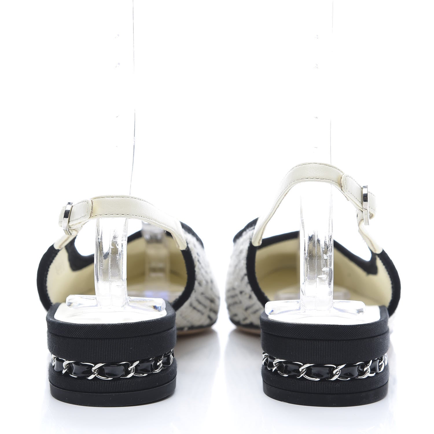 Chanel Tweed Cap Toe CC Slingback Flat 38 White Black 5 of 10