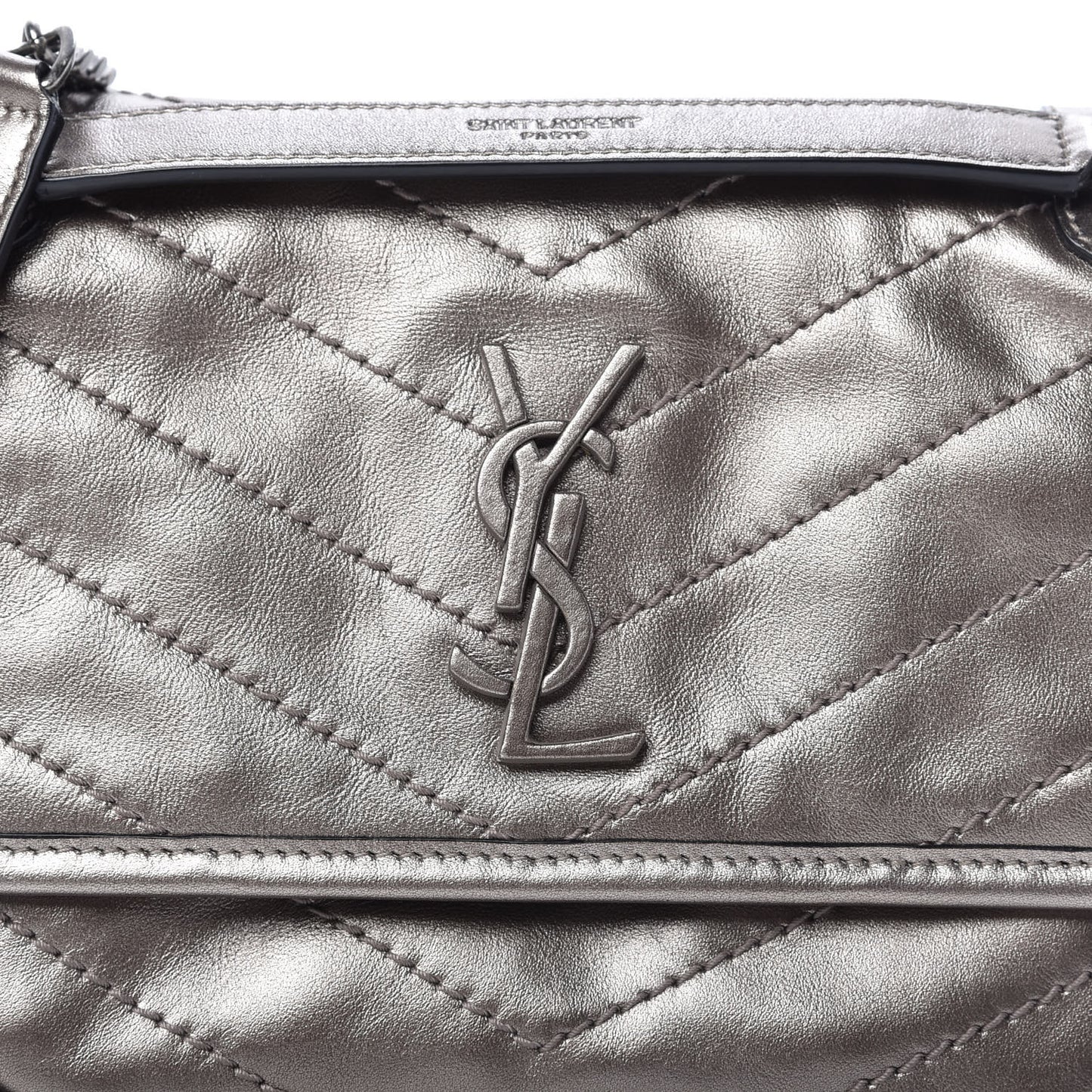 Crinkled Calfskin Matelasse Monogram Baby Niki Chain Satchel Platinum