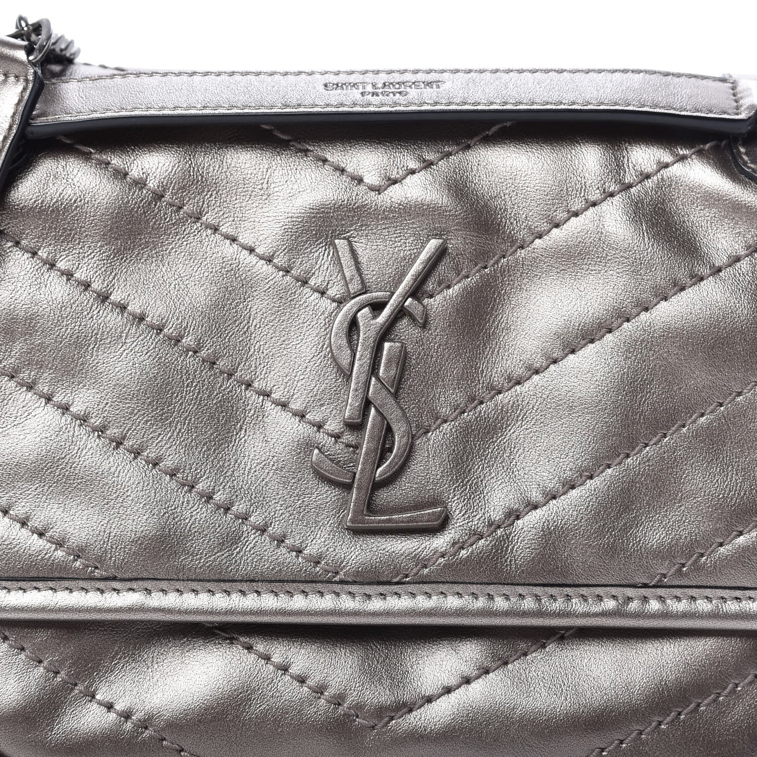 Saint Laurent Crinkled Calfskin Matelasse Monogram Baby Niki Chain Satchel Platinum 10 of 11