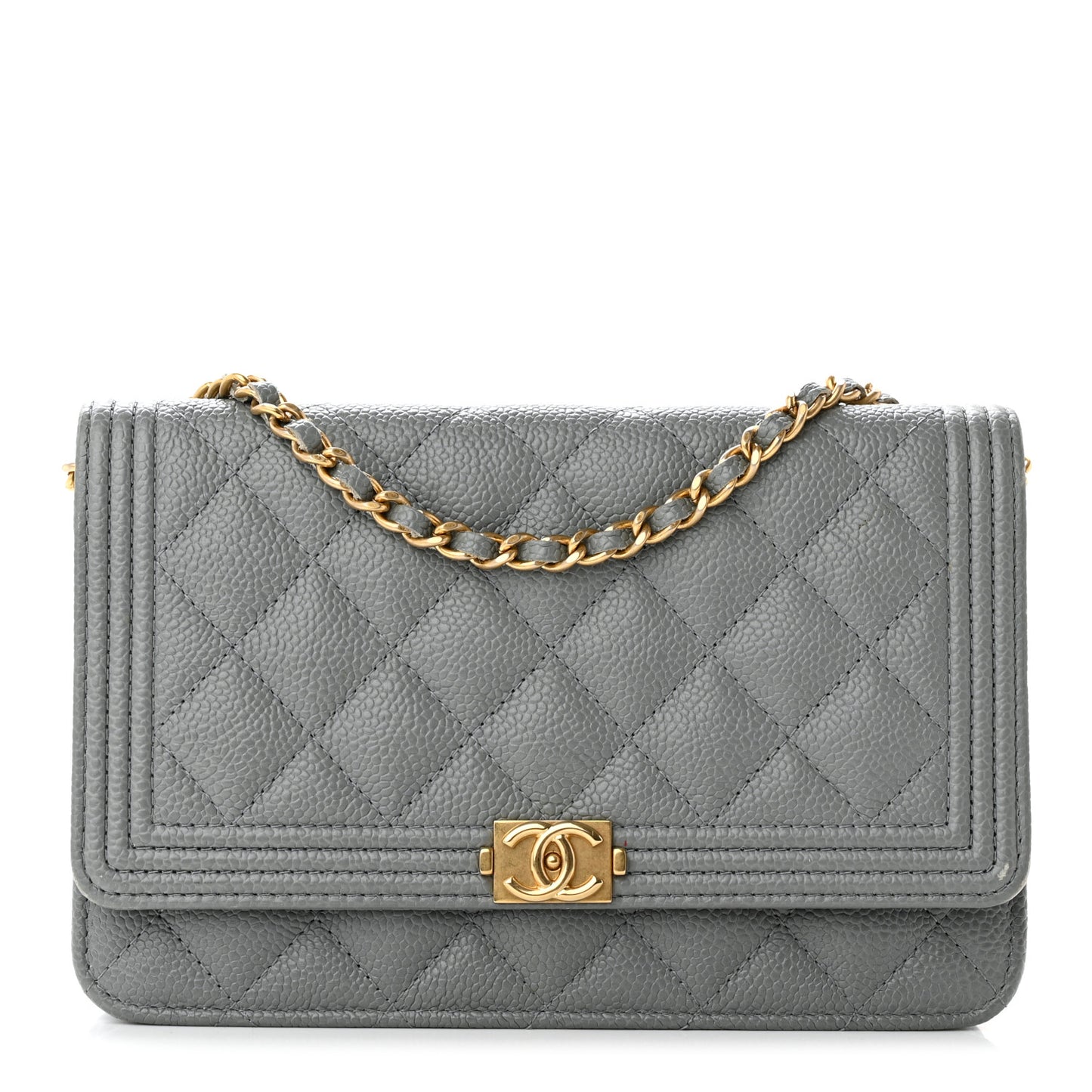 Caviar Quilted Boy Wallet On Chain WOC Grey