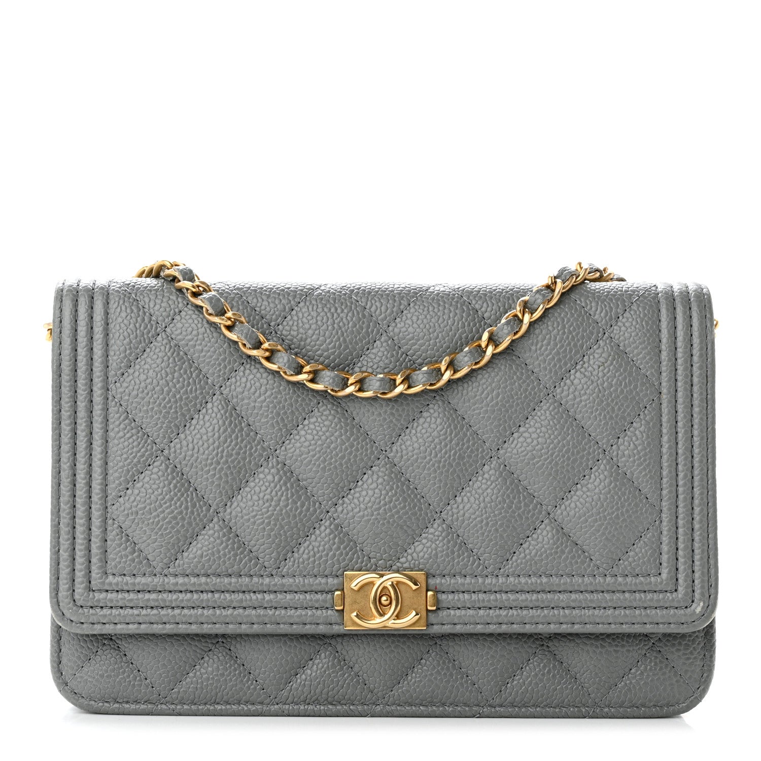 Chanel Caviar Quilted Boy Wallet On Chain WOC Grey 1 of 15
