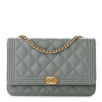Chanel Caviar Quilted Boy Wallet On Chain WOC Grey 1 of 15