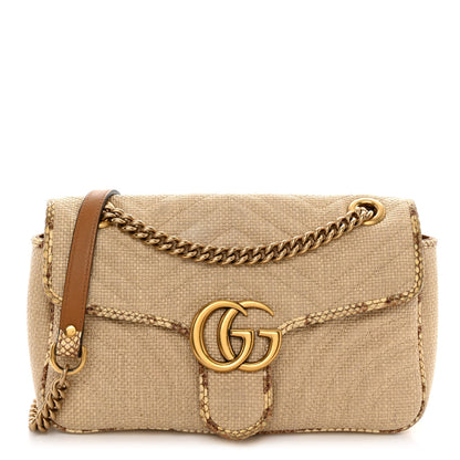 Gucci Raffia Elaphe Matelasse Small GG Marmont Shoulder Bag Natural Cream Brown 1 of 12