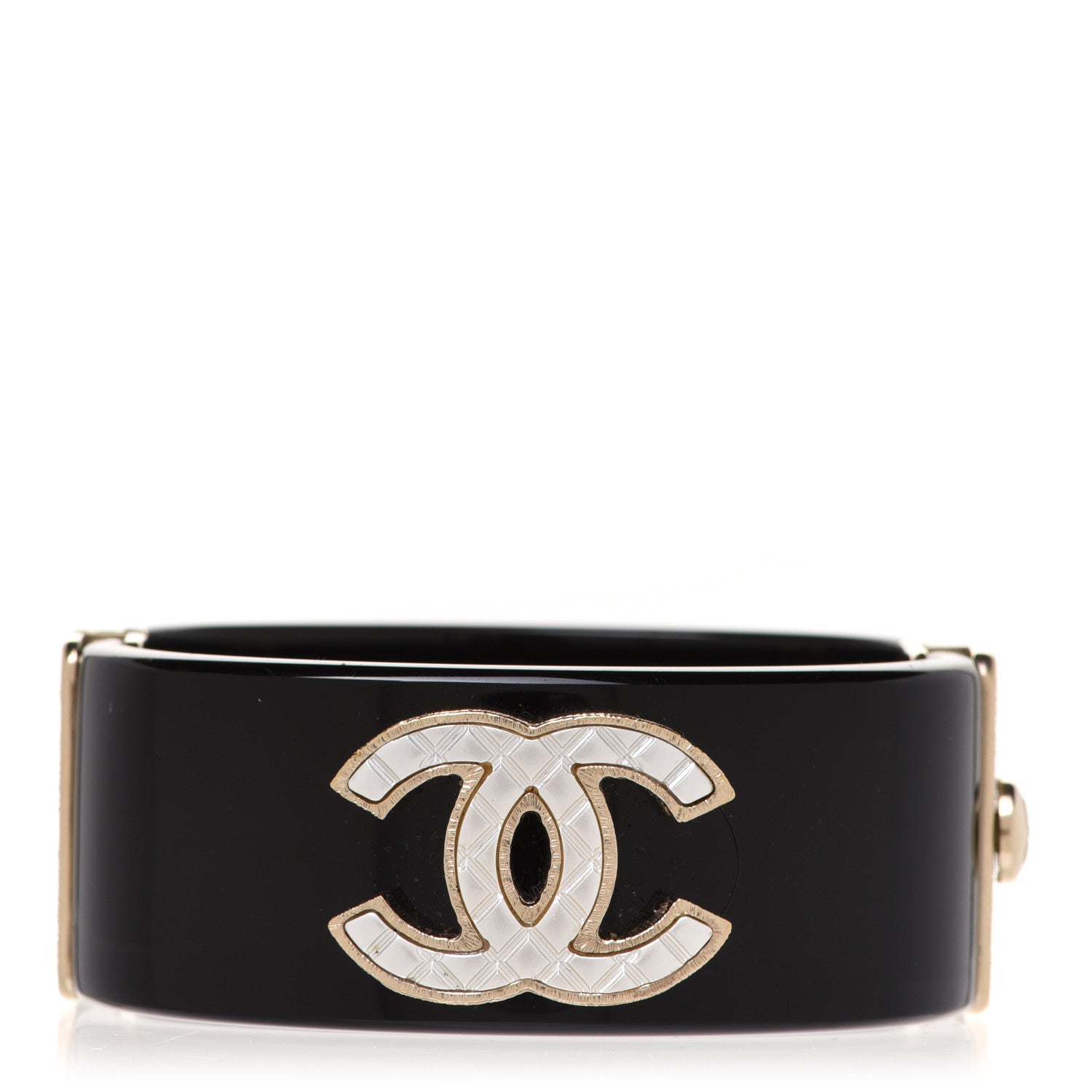 Chanel Resin Metal Quilted CC Cuff Black Gold 1 of 5