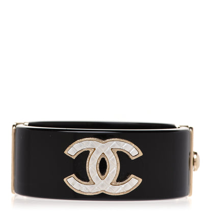 Chanel Resin Metal Quilted CC Cuff Black Gold 1 of 5