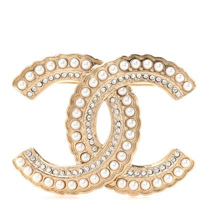 Chanel Crystal Pearl CC Brooch Gold 1 of 4