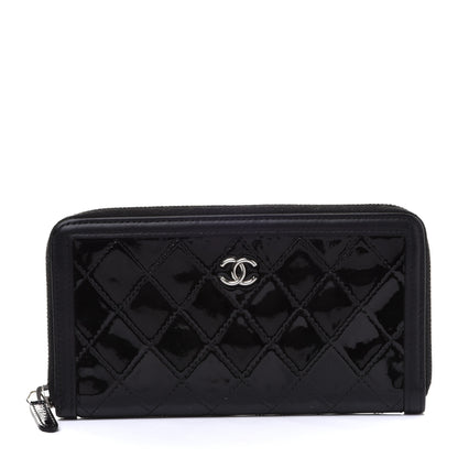 Chanel Patent Lambskin Quilted Zip Around Wallet Black 1 of 9