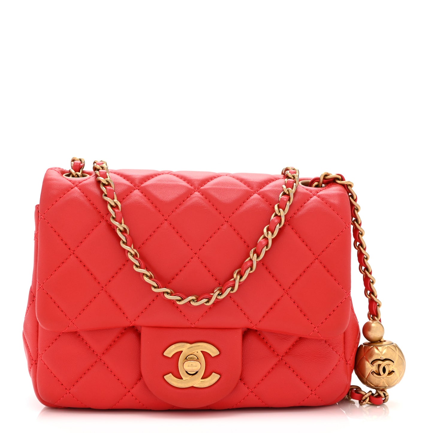 Lambskin Quilted Mini Pearl Crush Flap Red