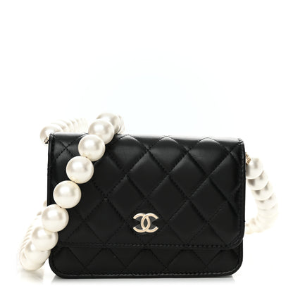 Chanel Calfskin Quilted Mini Maxi Pearls Wallet On Chain WOC Black 1 of 11
