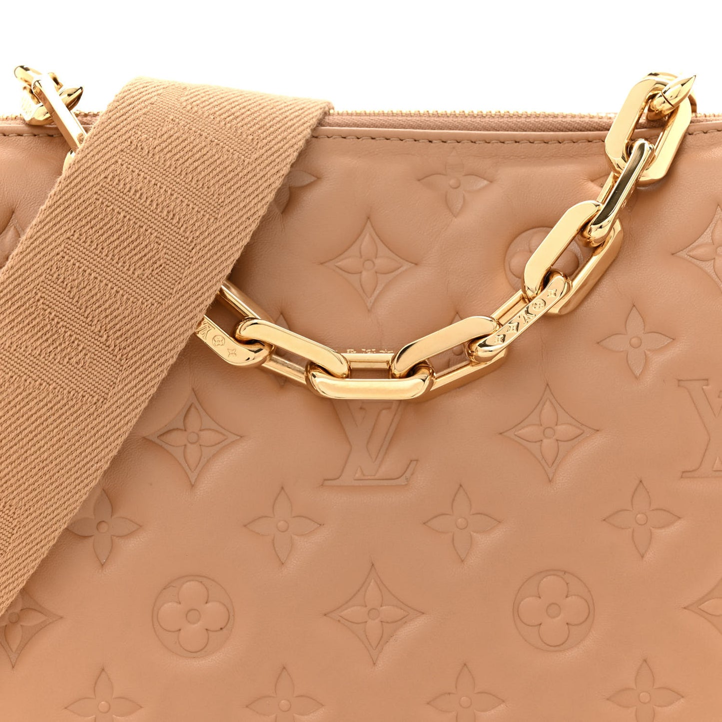 Lambskin Embossed Monogram Coussin PM Camel