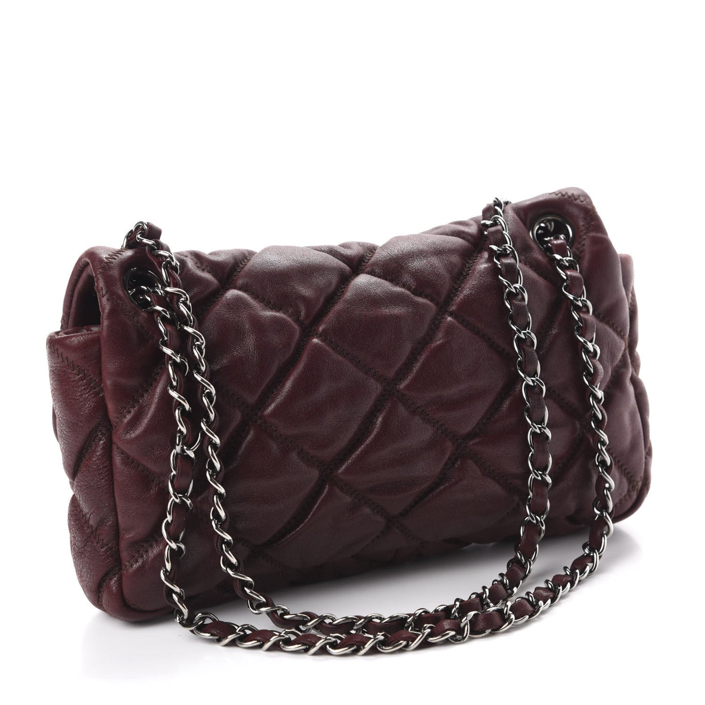 Calfskin Small Bubble Quilt Flap Burgundy