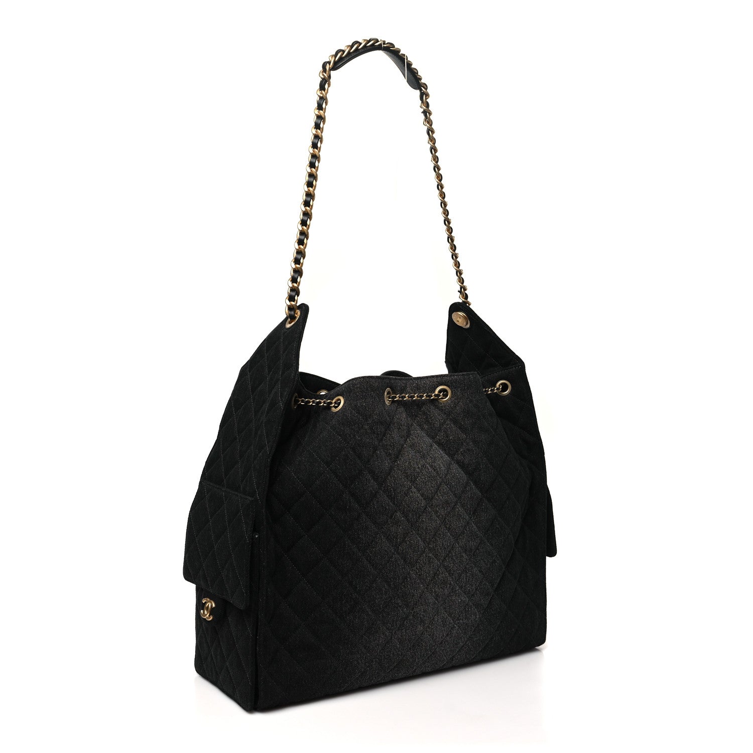 Chanel Washed Denim Quilted Large Chanel 25 Handbag Black 1680303