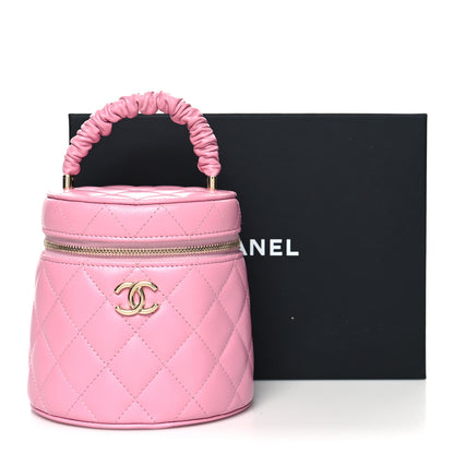 Chanel Lambskin Quilted Ruched Handle Vanity Case Pink 14 of 14