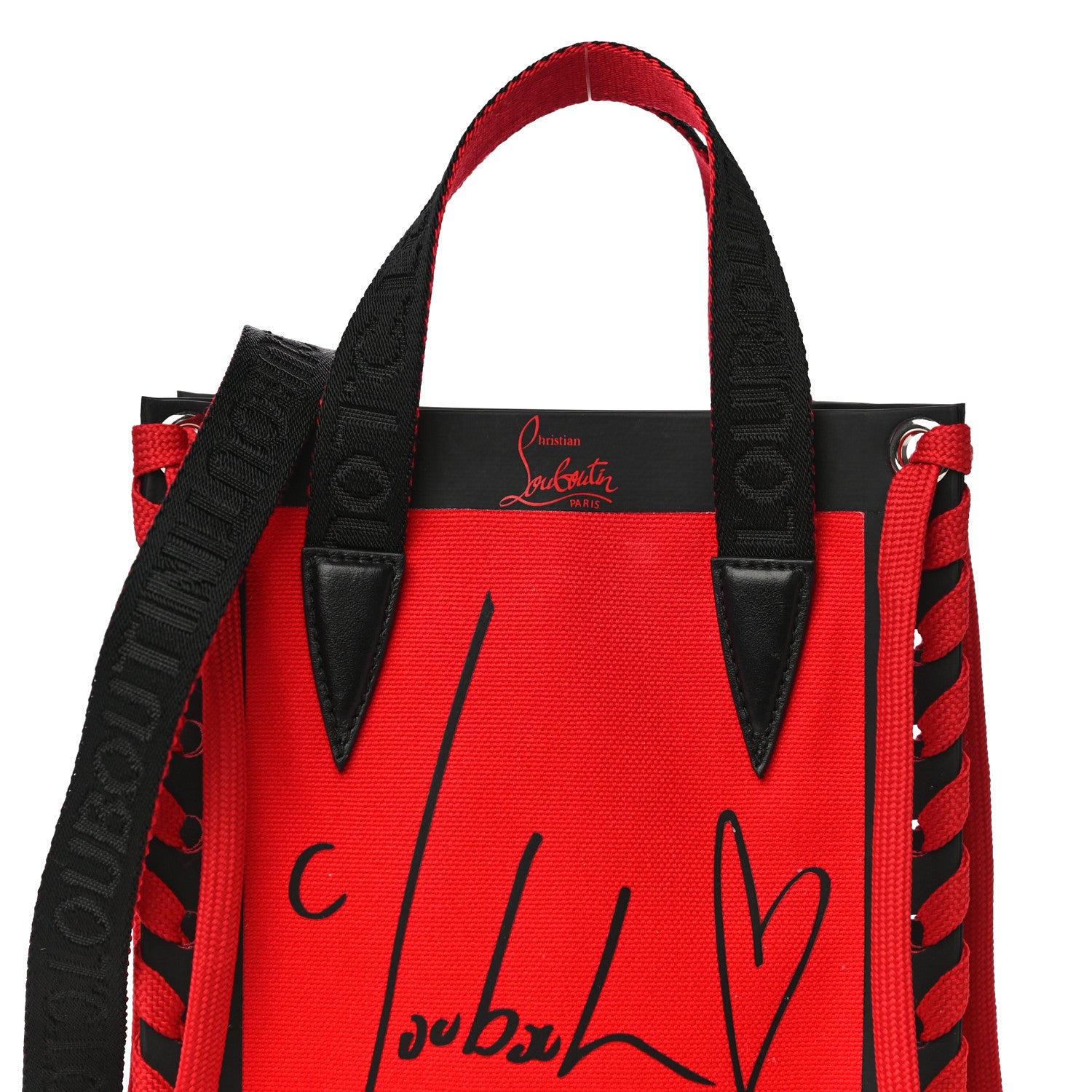 Christian Louboutin Braided Canvas Mini Cabalace Shopper Tote Red Black 8 of 13