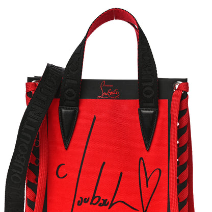 Christian Louboutin Braided Canvas Mini Cabalace Shopper Tote Red Black 8 of 13